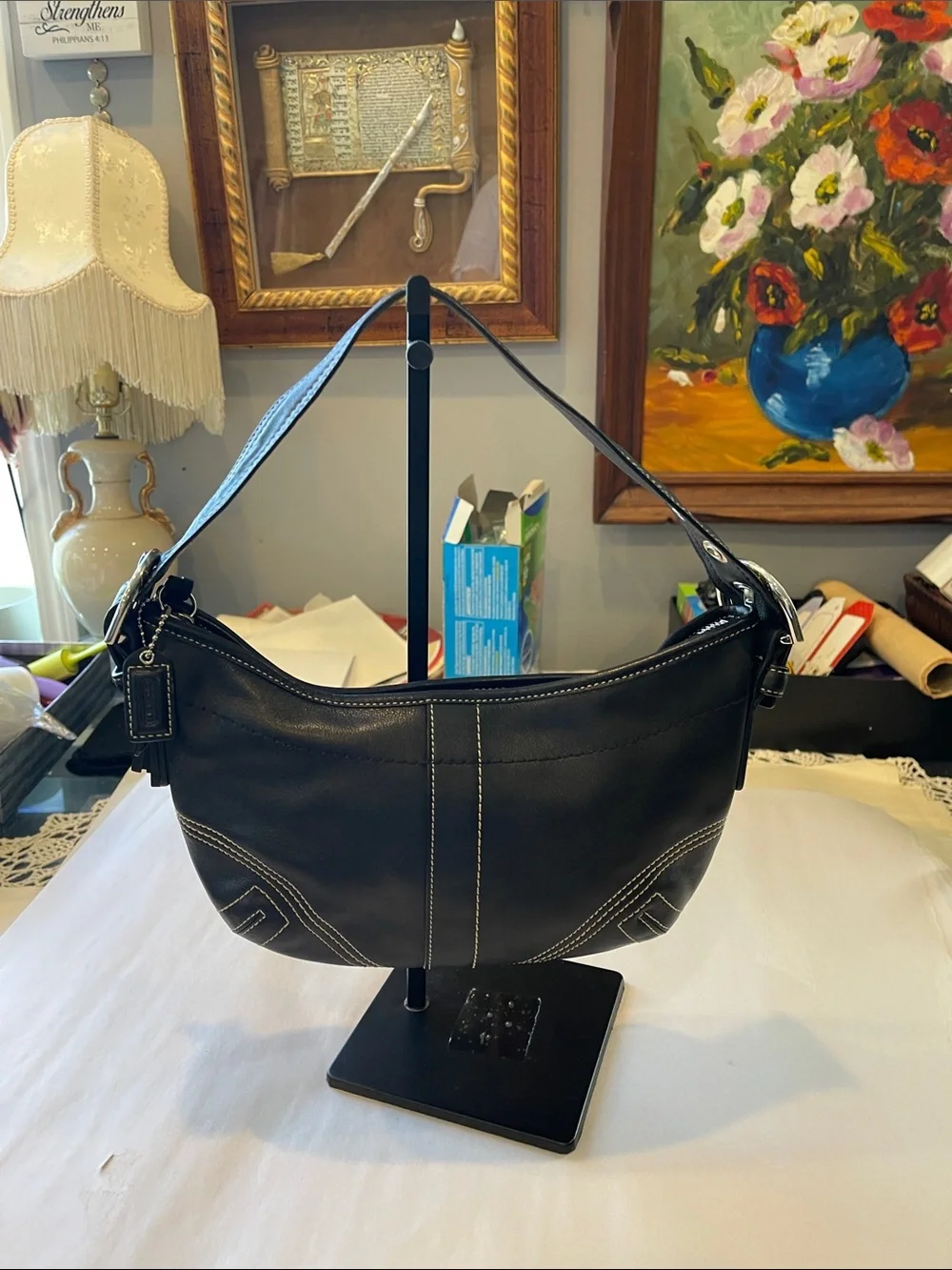 Vintage Coach Black Leather Mini Hobo Bag #8A01